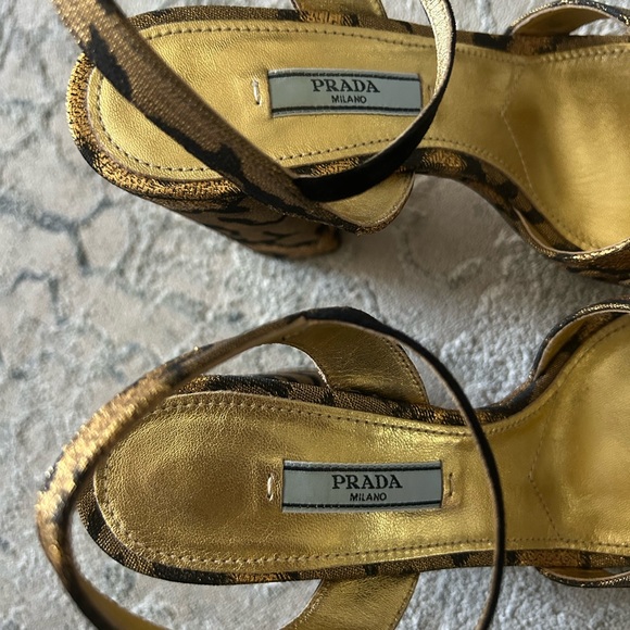 PRADA Women's GOLD Platform Chunky Heel Sandals - Picture 5 of 7
